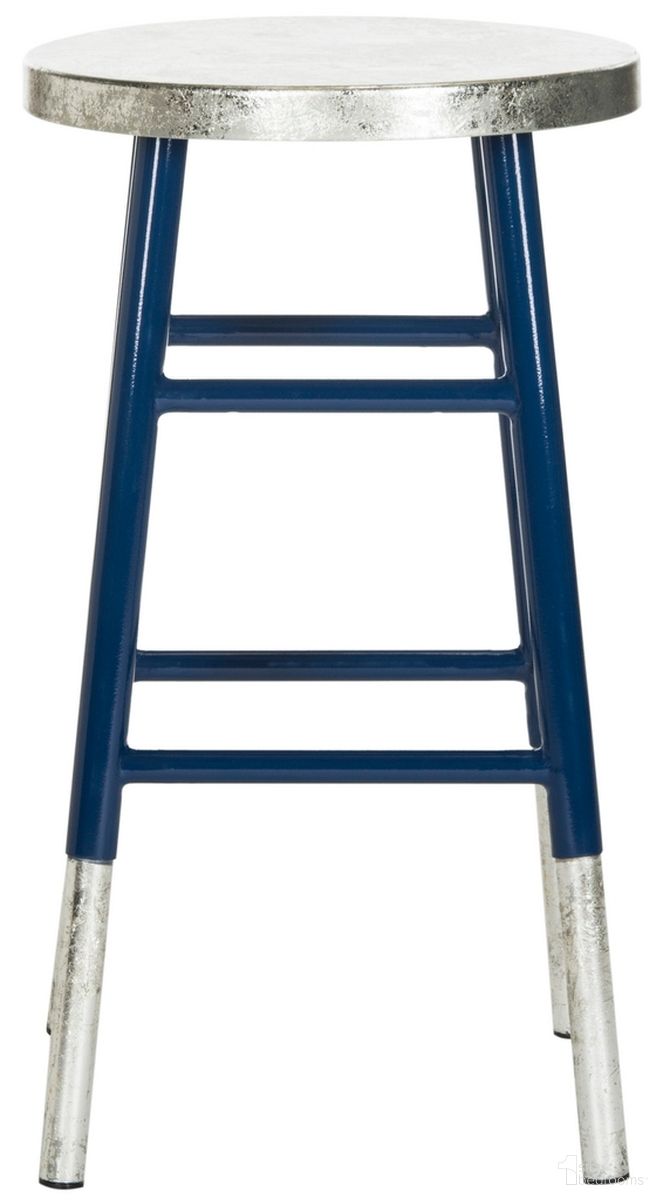The appearance of Kenzie Silver Dipped Counter Stool in Navy and Silver designed by Safavieh in the modern / contemporary interior design. This navy/silver piece of furniture was selected by 1StopBedrooms from Kenzie Collection to add a touch of cosiness and style into your home. Sku: FOX3211C. Material: Metal.