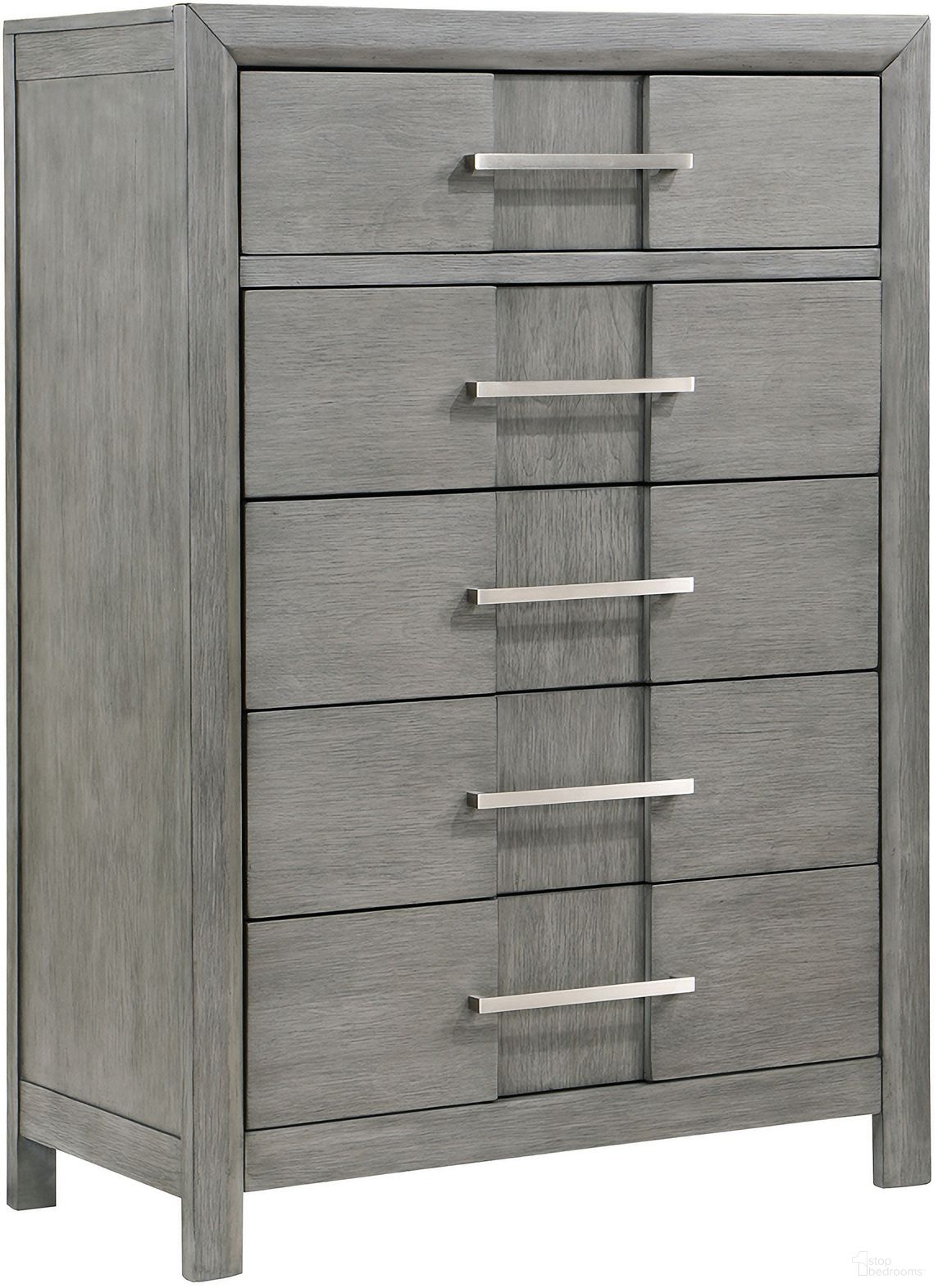 The appearance of Kenzo 5 Drawer Chest In Gray designed by Galaxy Home Furnishings in the modern / contemporary interior design. This gray piece of furniture was selected by 1StopBedrooms from Kenzo Collection to add a touch of cosiness and style into your home. Sku: 601955550451. Material: Wood.