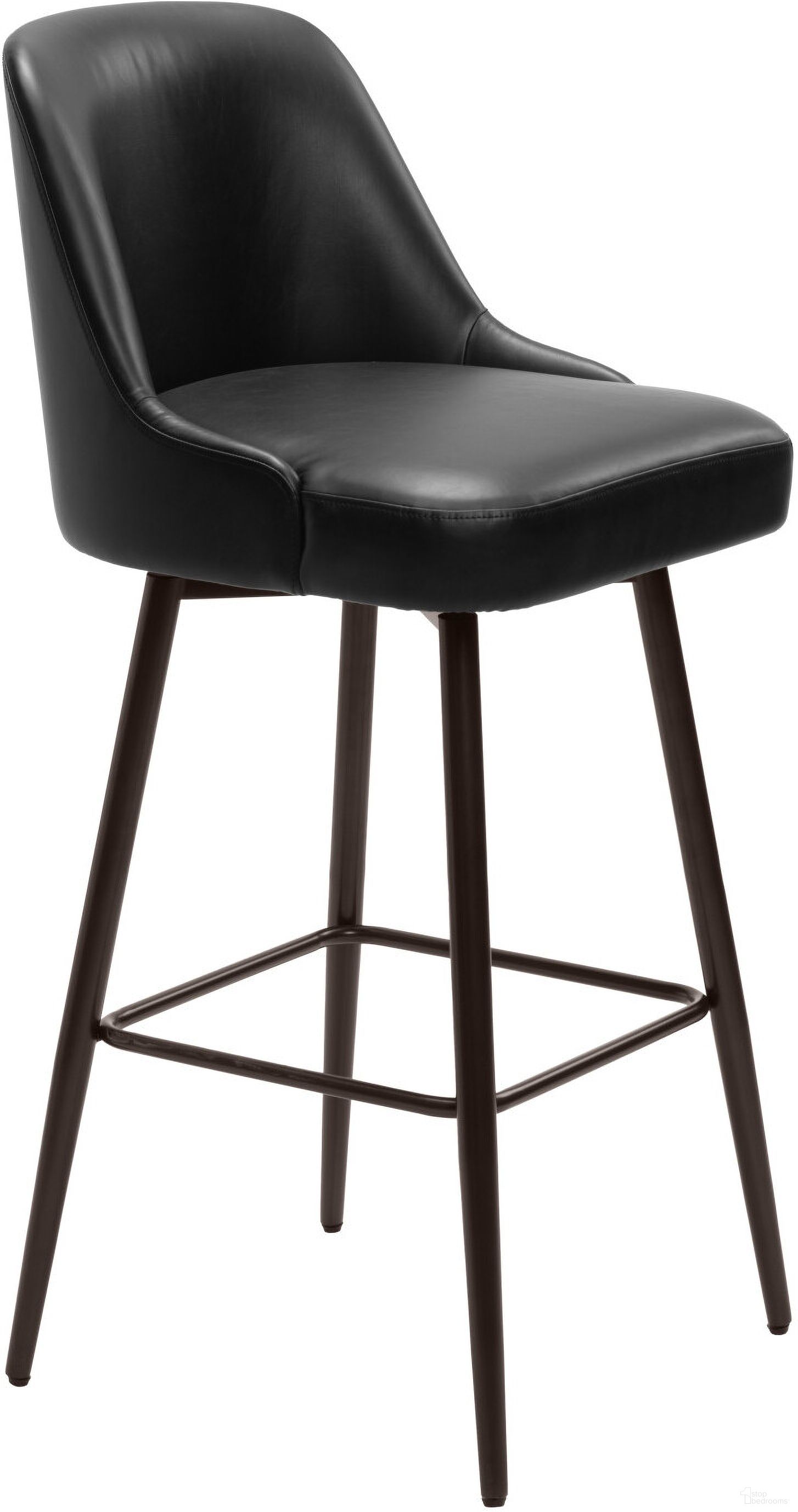 The appearance of Keppel Swivel Barstool In Black and Bronze designed by Zuo Modern in the modern / contemporary interior design. This black/bronze piece of furniture  was selected by 1StopBedrooms from Keppel Collection to add a touch of cosiness and style into your home. Sku: 109975. Material: Polyurethane.