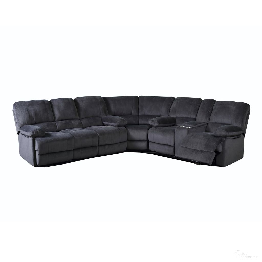 Kevin Contemporary 3 Piece Upholstered Sectional with Storage Console and Cup Holders In Grey