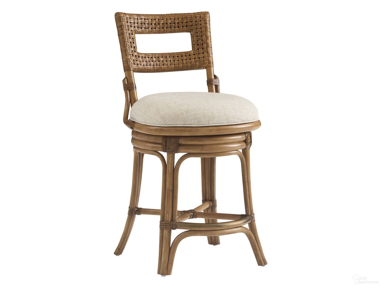 The appearance of Key Biscayne Bay Harbour Swivel Counter Stool In Natural designed by Tommy Bahama in the coastal interior design. This natural piece of furniture was selected by 1StopBedrooms from Key Biscayne Collection to add a touch of cosiness and style into your home. Sku: 579-895-01. Material: Veneer.