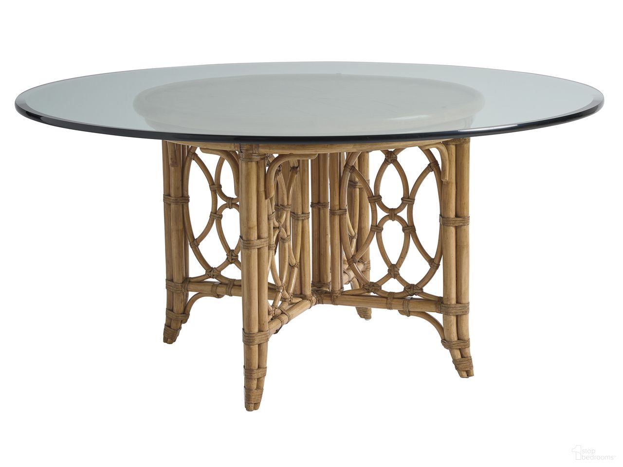 The appearance of Key Biscayne Emerald Bay Dining Table In Sunwashed designed by Tommy Bahama in the coastal interior design. This sunwashed piece of furniture  was selected by 1StopBedrooms from Key Biscayne Collection to add a touch of cosiness and style into your home. Sku: 579-875-60C. Table Base Style: Pedestal. Table Top Shape: Round. Size: 60". Material: Veneer.