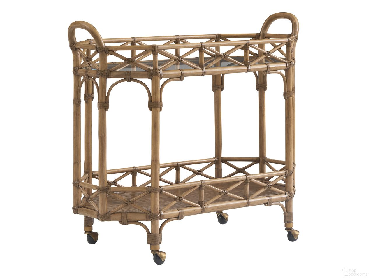 The appearance of Key Biscayne Nautilus Bar Cart In Sunwashed designed by Tommy Bahama in the coastal interior design. This sunwashed piece of furniture was selected by 1StopBedrooms from Key Biscayne Collection to add a touch of cosiness and style into your home. Sku: 579-862C. Material: Veneer.