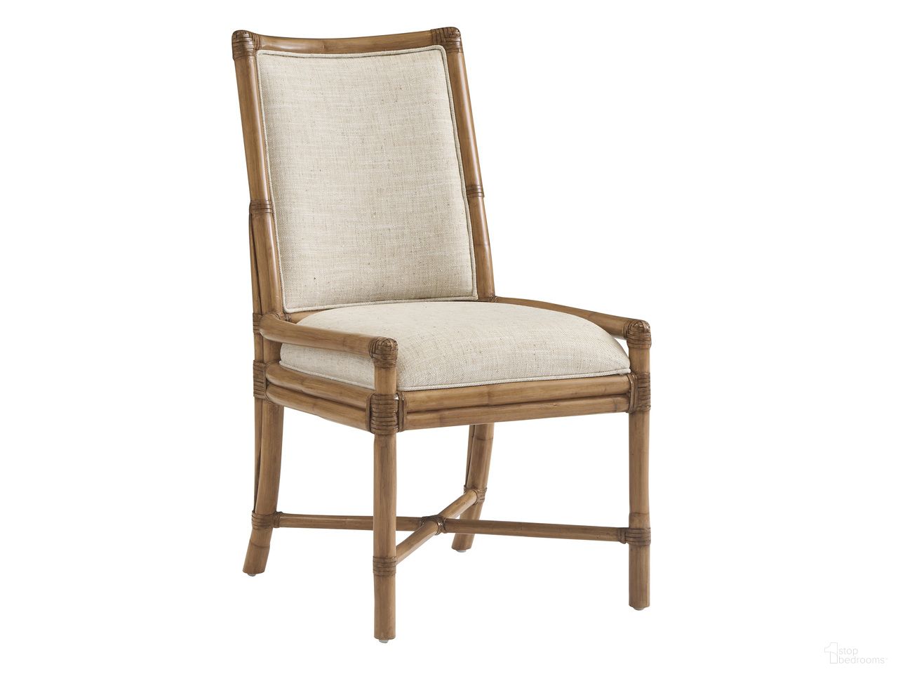 The appearance of Key Biscayne Oceanside Rattan Side Chair In Sunwashed designed by Tommy Bahama in the coastal interior design. This sunwashed piece of furniture was selected by 1StopBedrooms from Key Biscayne Collection to add a touch of cosiness and style into your home. Sku: 579-882-01. Material: Veneer. Chair Type: Side Chair.