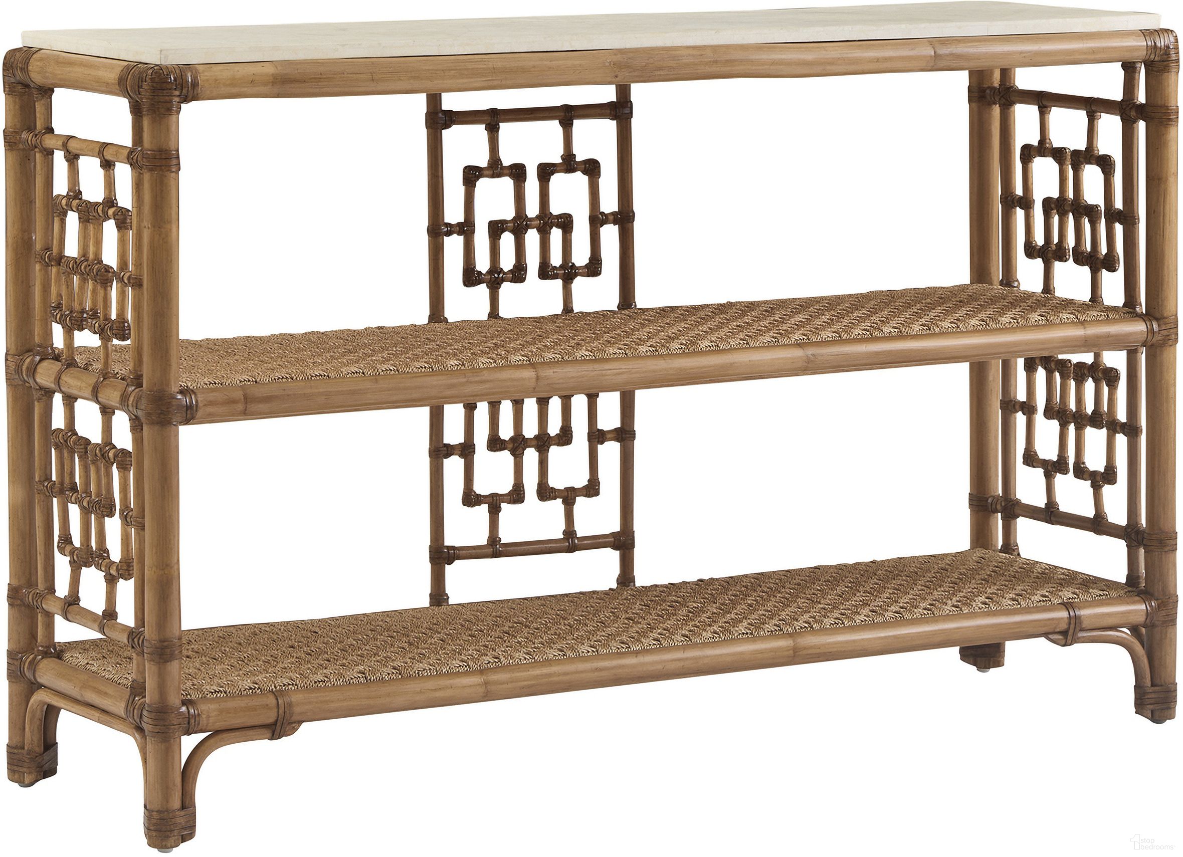 The appearance of Key Biscayne Sailfish Console Table In Sunwashed designed by Tommy Bahama in the coastal interior design. This sunwashed piece of furniture was selected by 1StopBedrooms from Key Biscayne Collection to add a touch of cosiness and style into your home. Sku: 579-967. Material: Veneer.