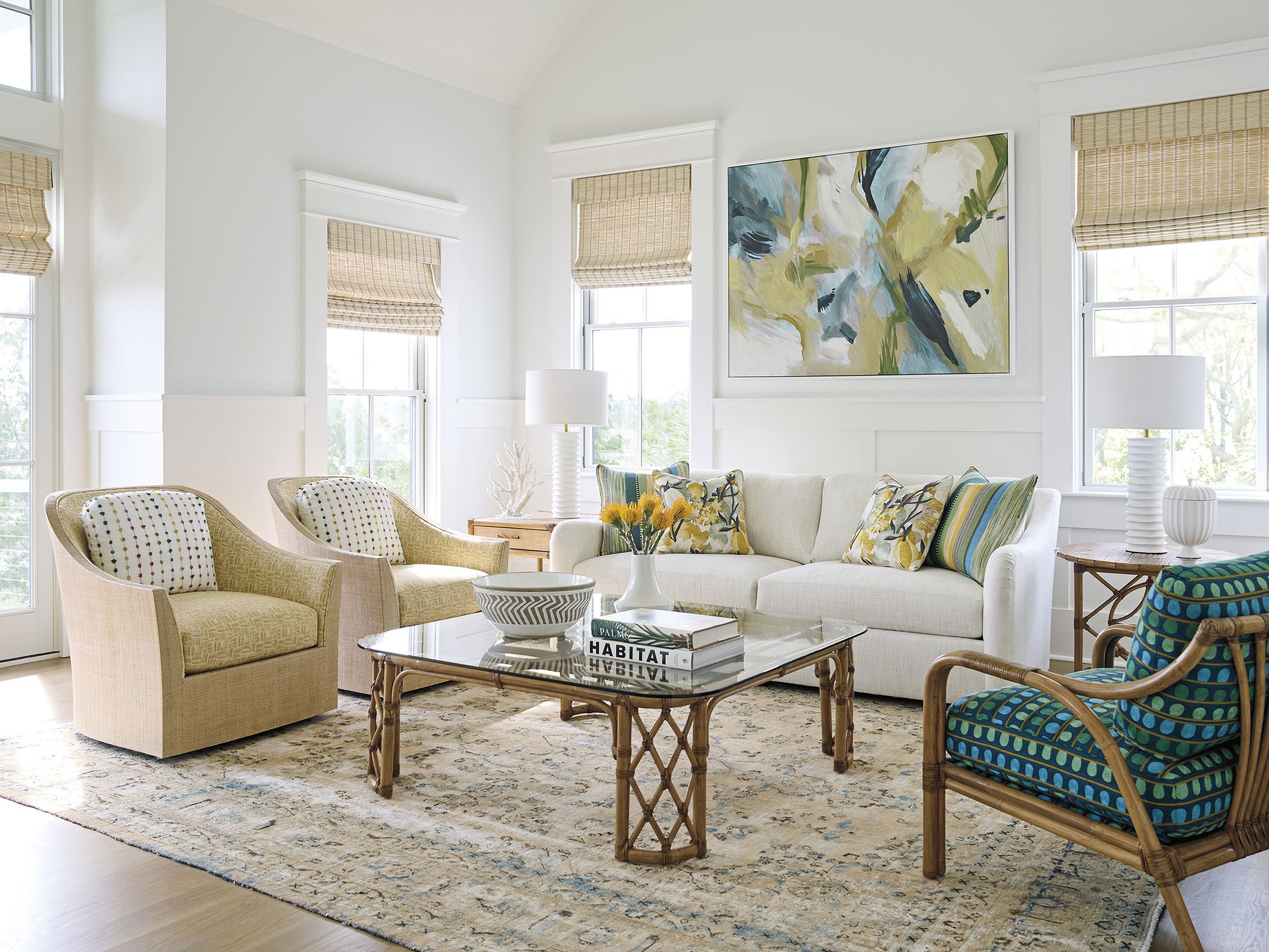 The appearance of Key Biscayne Square Occasional Table Set In Sunwashed designed by Tommy Bahama in the coastal interior design. This sunwashed piece of furniture was selected by 1StopBedrooms from Key Biscayne Collection to add a touch of cosiness and style into your home. Sku: 579-949C;579-954. Material: Veneer.
