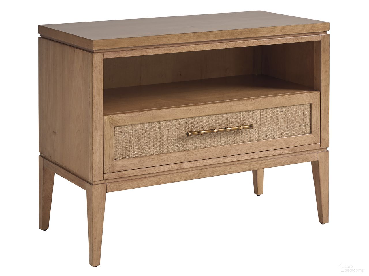 The appearance of Key Biscayne Wynwood Open Nightstand In Sunwashed designed by Tommy Bahama in the coastal interior design. This sunwashed piece of furniture was selected by 1StopBedrooms from Key Biscayne Collection to add a touch of cosiness and style into your home. Sku: 579-623. Material: Veneer.