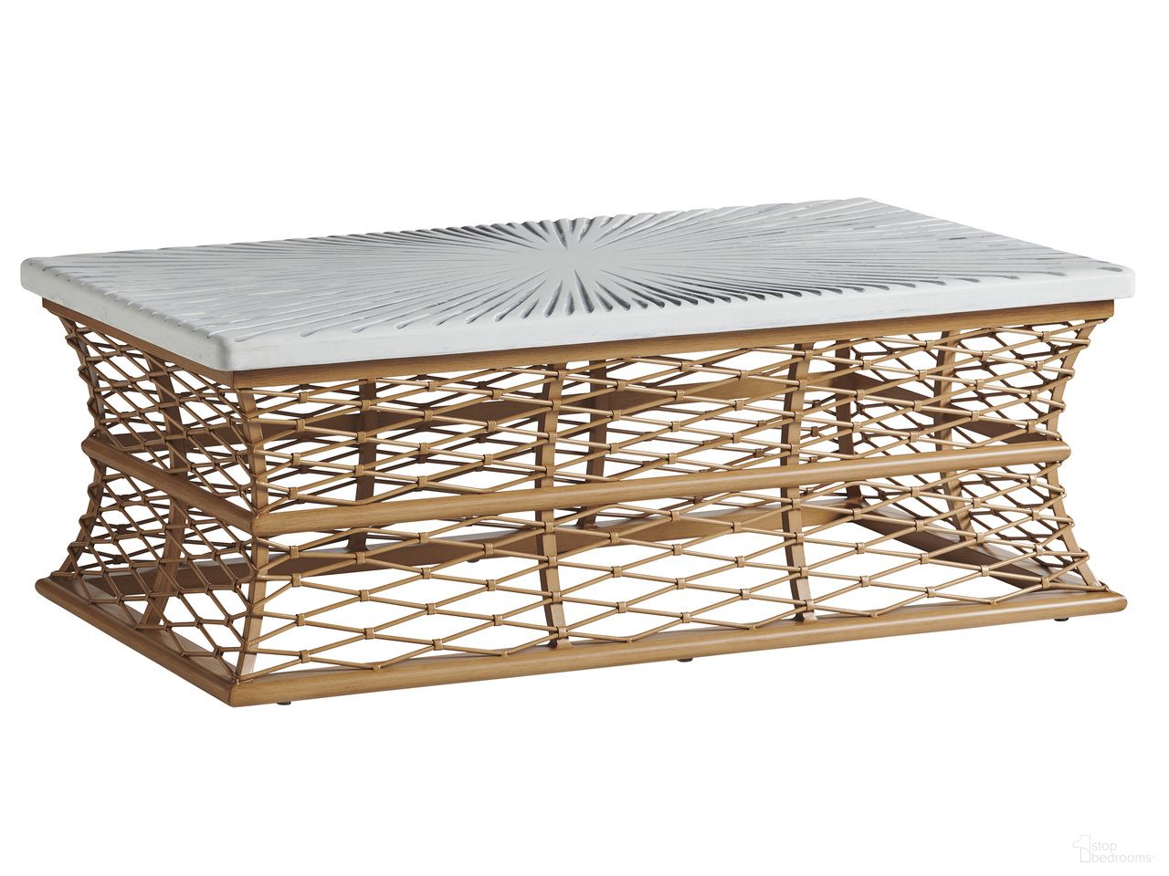 The appearance of Rectangular Cocktail Table In Natural designed by Tommy Bahama in the coastal interior design. This natural piece of furniture  was selected by 1StopBedrooms from Key Largo Collection to add a touch of cosiness and style into your home. Sku: 3920-943C. Table Top Shape: Rectangular. Material: Wicker.