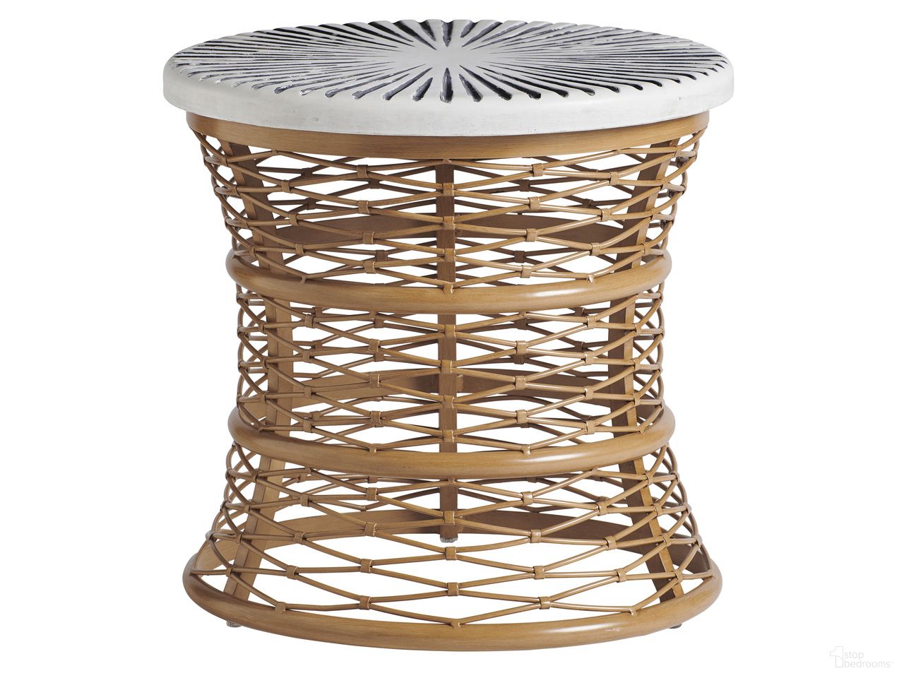 The appearance of Round End Table In Natural designed by Tommy Bahama in the coastal interior design. This natural piece of furniture  was selected by 1StopBedrooms from Key Largo Collection to add a touch of cosiness and style into your home. Sku: 3920-953C. Table Top Shape: Round. Material: Wicker.