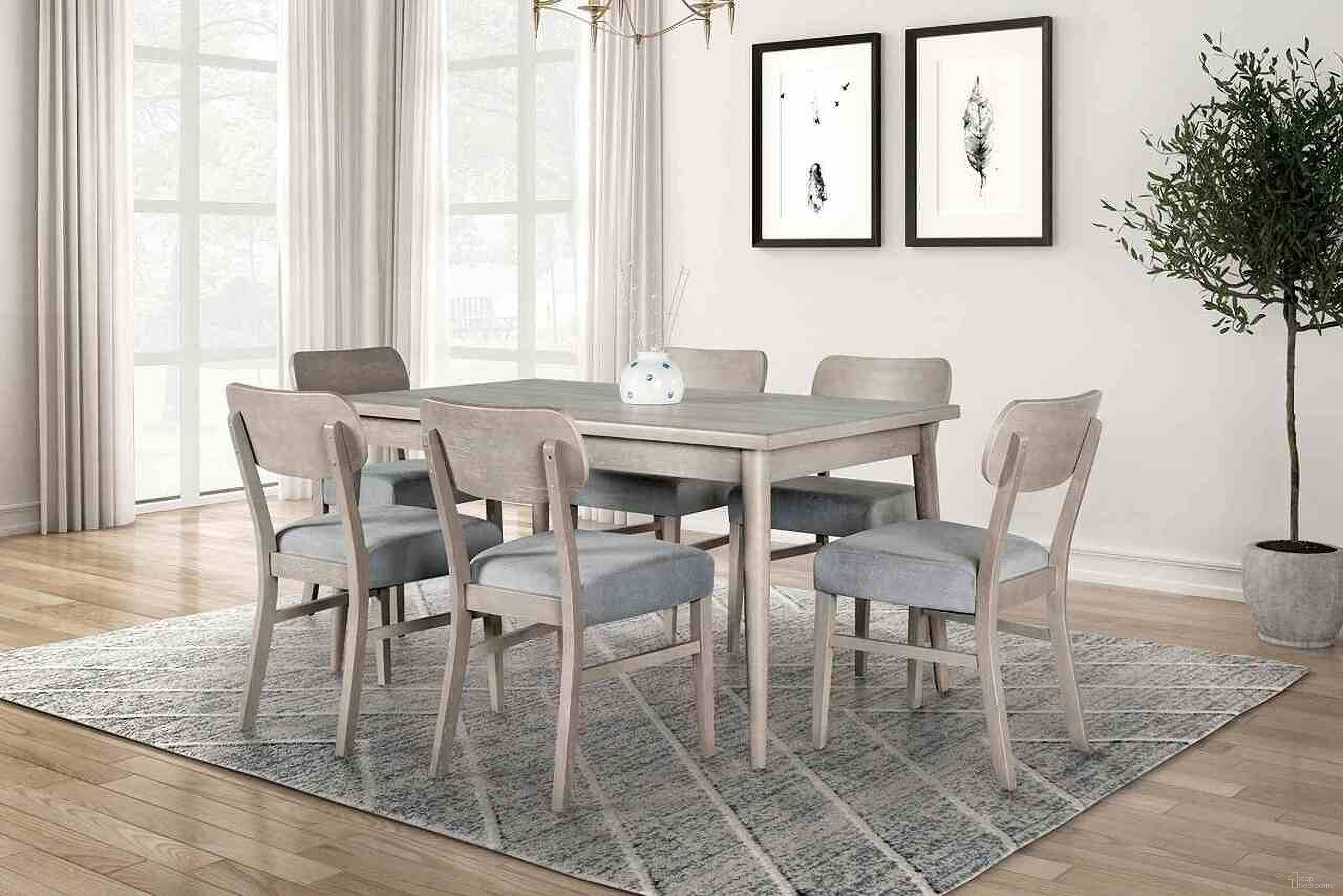 The appearance of Keynes Dining Room Set In Gray designed by Furniture of America in the transitional interior design. This gray piece of furniture was selected by 1StopBedrooms from Keynes Collection to add a touch of cosiness and style into your home. Sku: FM3201GY-T;FM3201GY-SC-2PK. Material: Fabric. Table Top Shape: Rectangular. Size: 35" x 59".