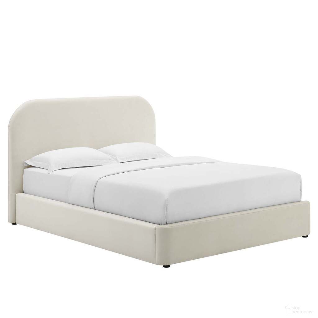 Keynote Performance Velvet Curved Queen Platform Bed In Alabaster