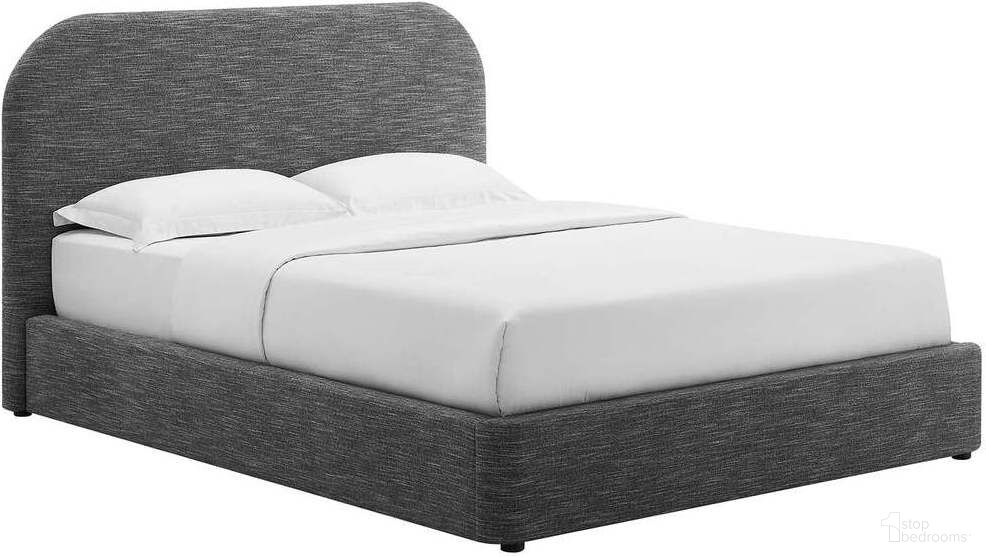 Keynote Upholstered Fabric Curved Full Platform Bed In Slate