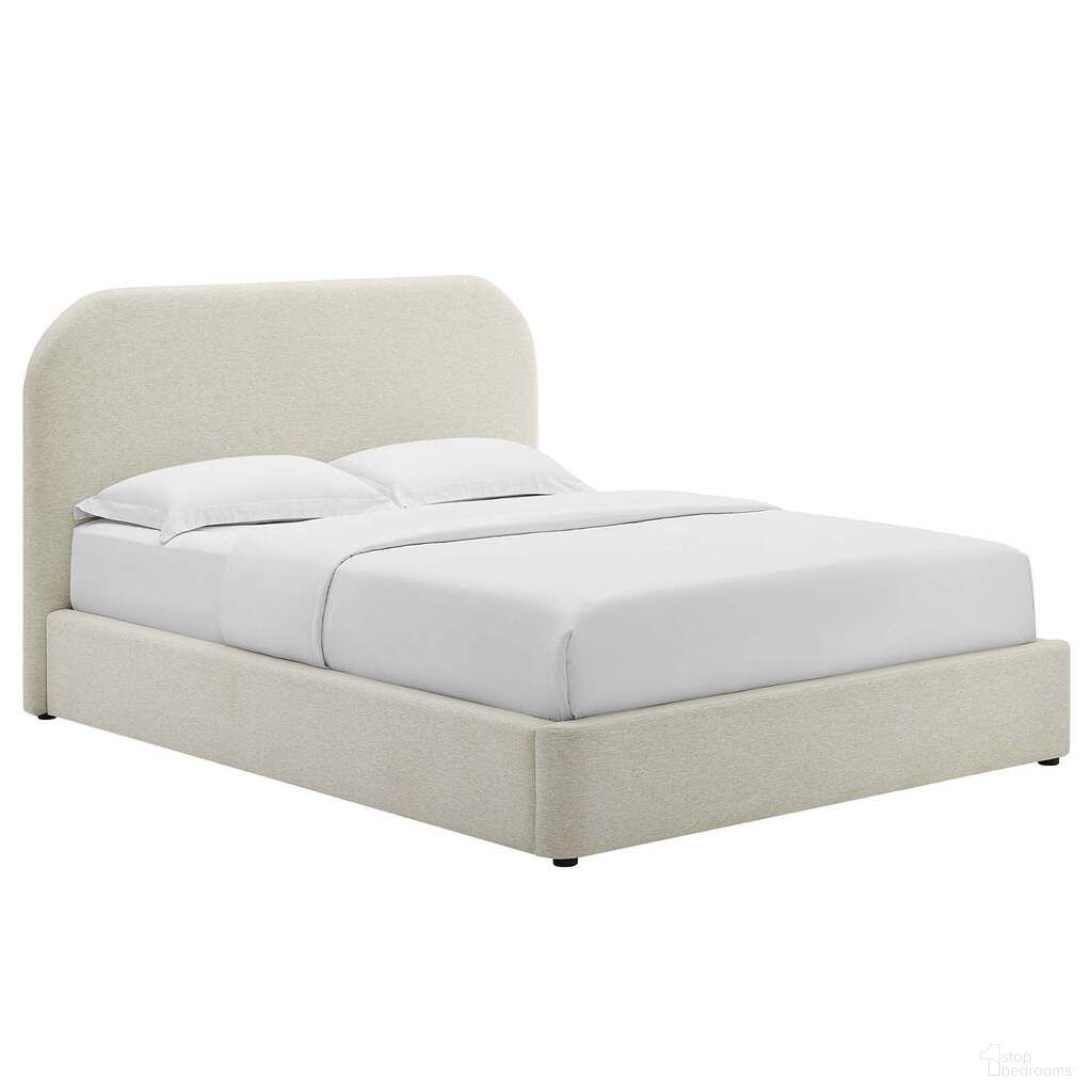 Keynote Upholstered Fabric Curved Queen Platform Bed In Ivory