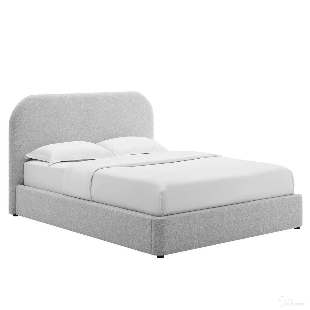 Keynote Upholstered Fabric Curved Queen Platform Bed In Light Gray