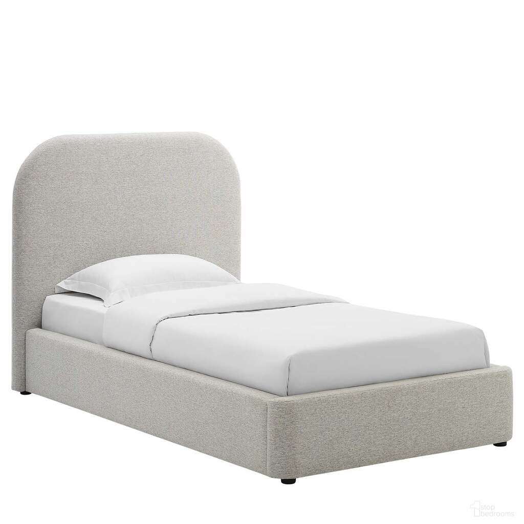 Keynote Upholstered Fabric Curved Twin Platform Bed In Light Gray