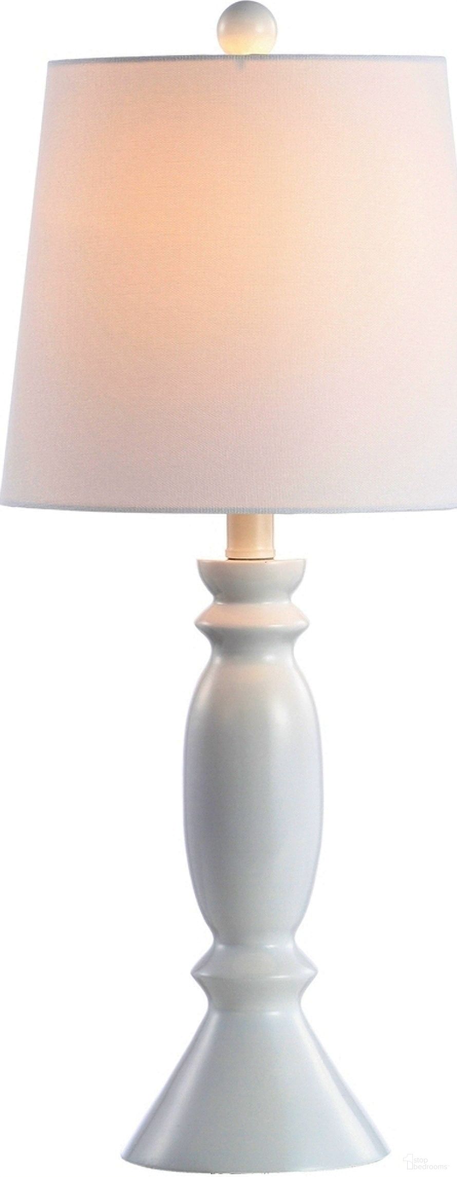 The appearance of Kian White Table Lamp designed by Safavieh in the modern / contemporary interior design. This white piece of furniture  was selected by 1StopBedrooms from Kian Collection to add a touch of cosiness and style into your home. Sku: TBL4213A. Material: Resin.
