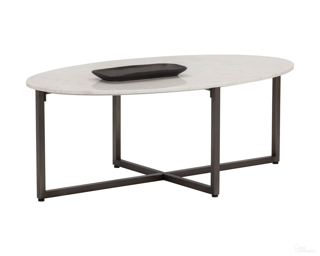 Kiara Oval Coffee Table In White and Gunmetal