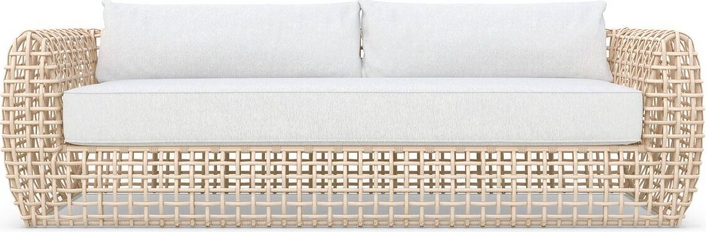 The appearance of Kiawah 3 Seat Sofa with Cushion In Polar and Almond designed by Azzurro Living in the coastal interior design. This polar/almond piece of furniture  was selected by 1StopBedrooms from Kiawah Collection to add a touch of cosiness and style into your home. Sku: KIA-W05S3-CU. Material: Aluminum.