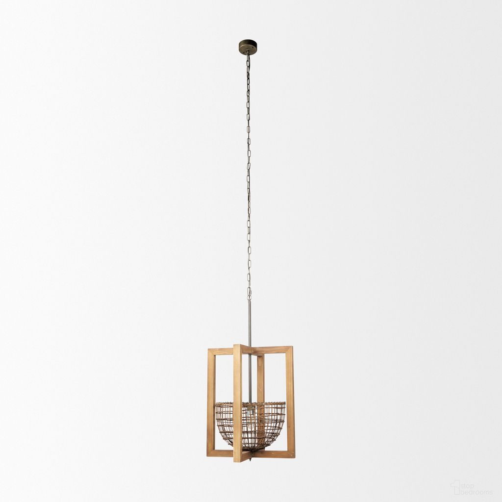 Kiley Warm Wood Basket Lantern Pendant Light In Brown