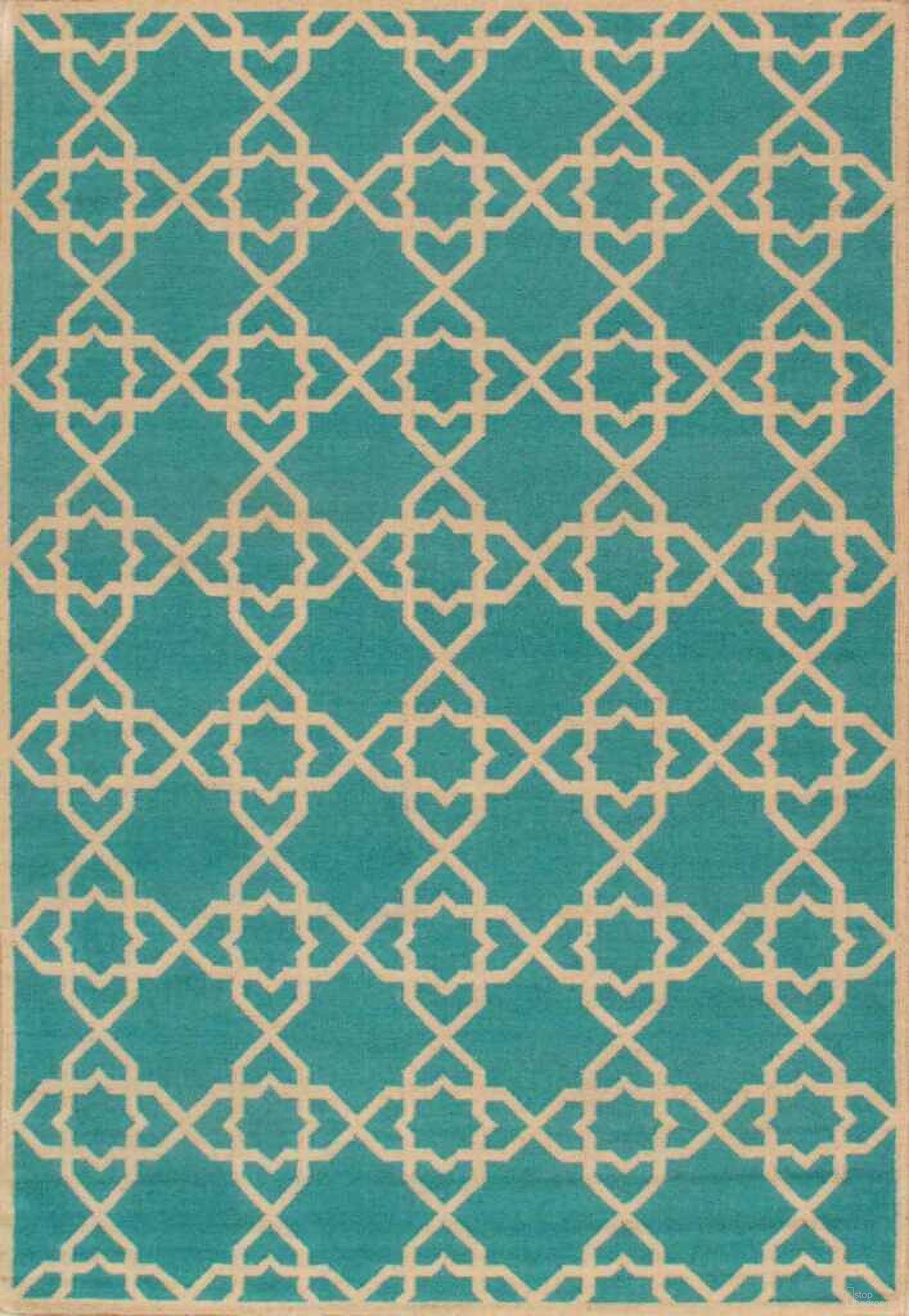 Kilim Collection Hand-Woven Lamb's Wool Area Rug-10' x 14' In Ivory and Aqua