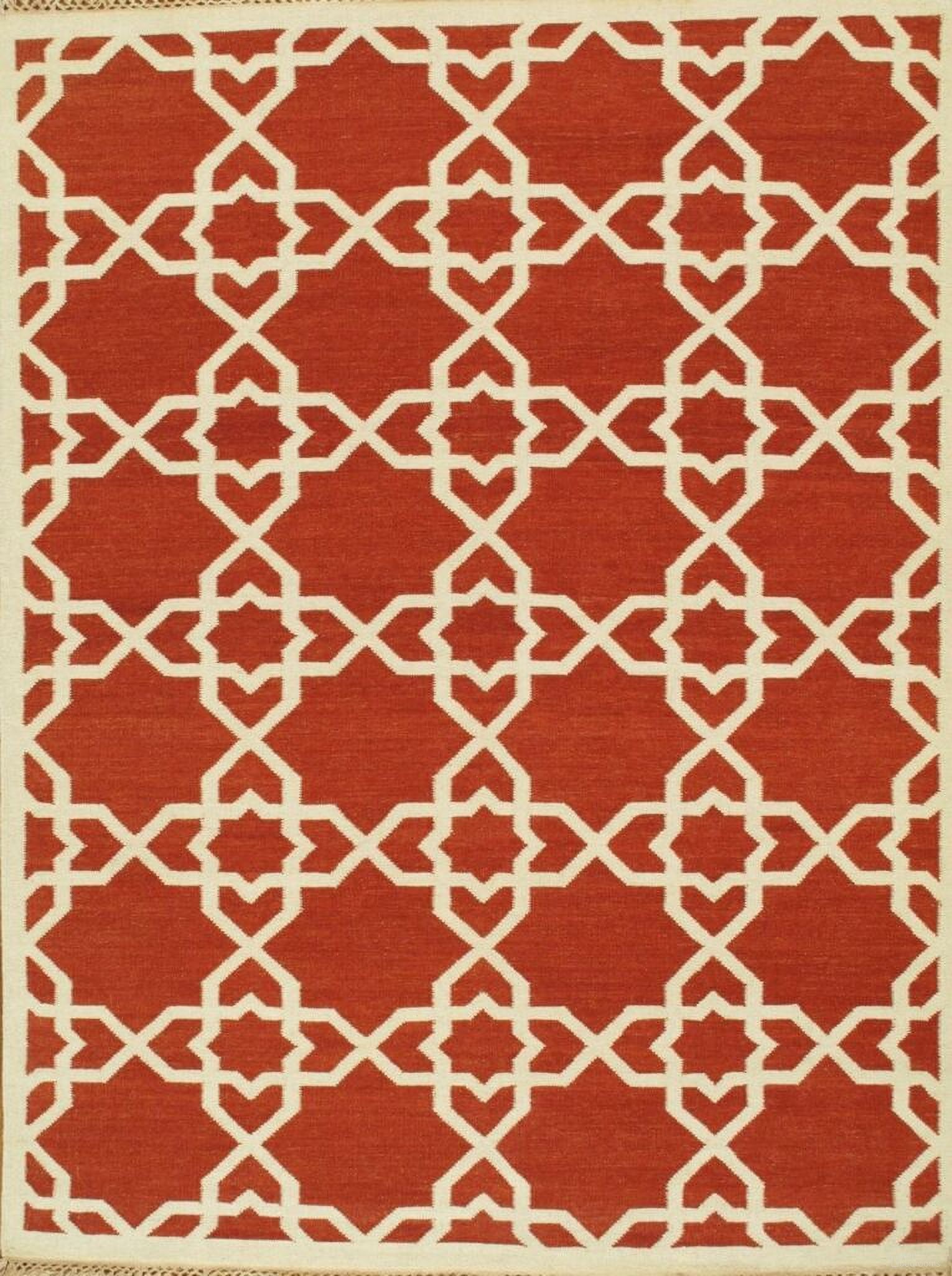 Kilim Collection Hand-Woven Lamb's Wool Area Rug-10' x 14' In Ivory and Rust