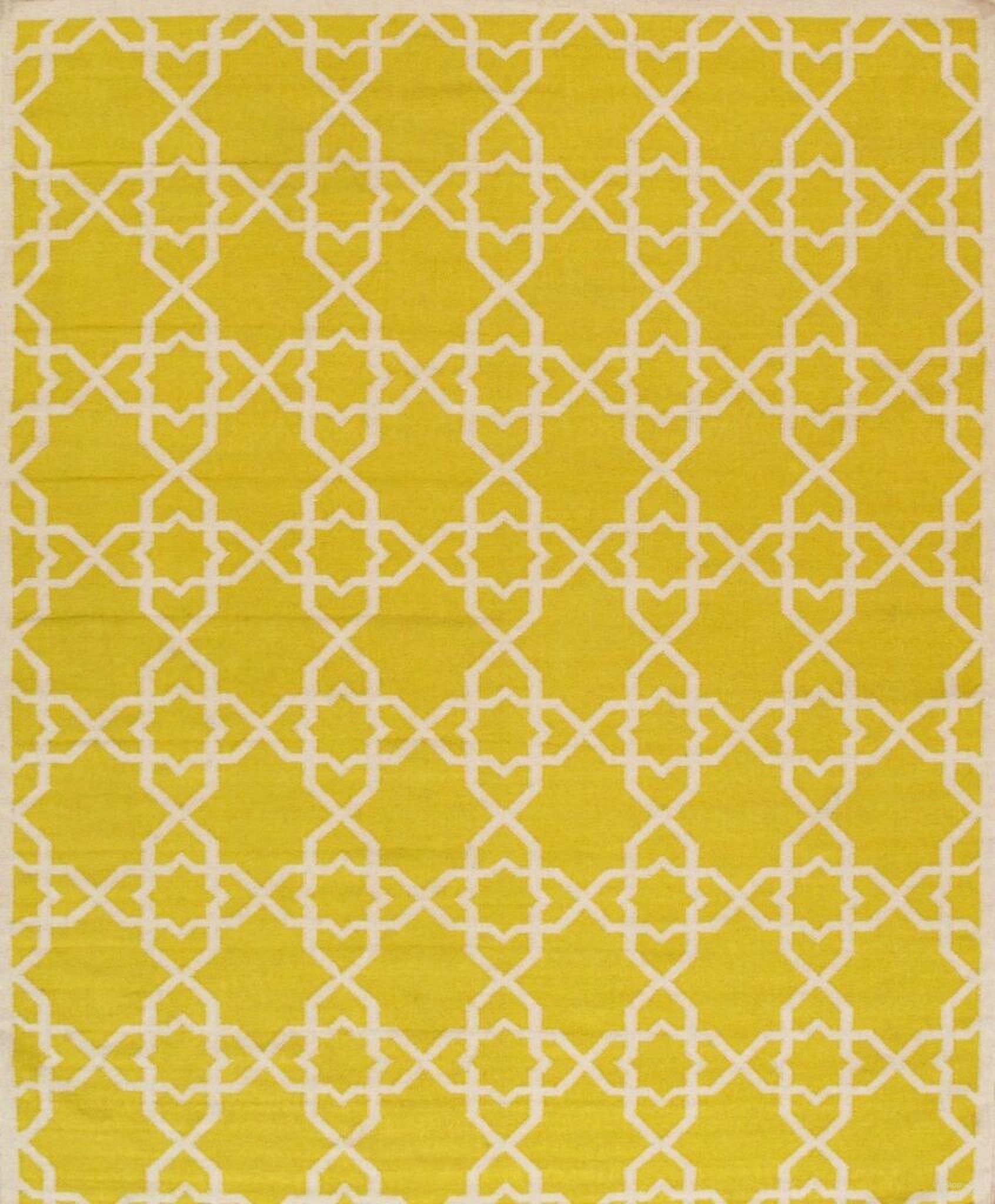 Kilim Collection Hand-Woven Lamb's Wool Area Rug, 6'0" x 9'0" In Ivory and Gold