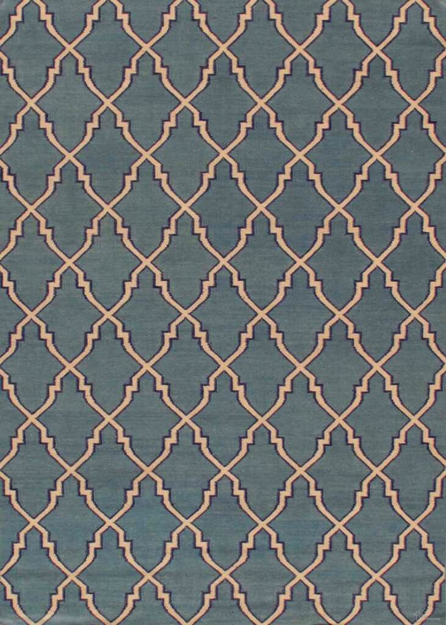 Kilim Collection Hand-Woven Lamb's Wool Area Rug- 6' x 9' In Blue and Ivory
