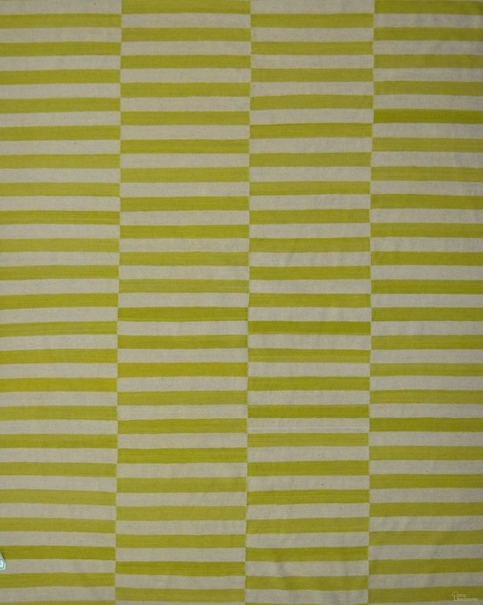 Kilim Collection Hand-Woven Lamb's Wool Area Rug- 7' 10" x 9' 8" In Green and Beige