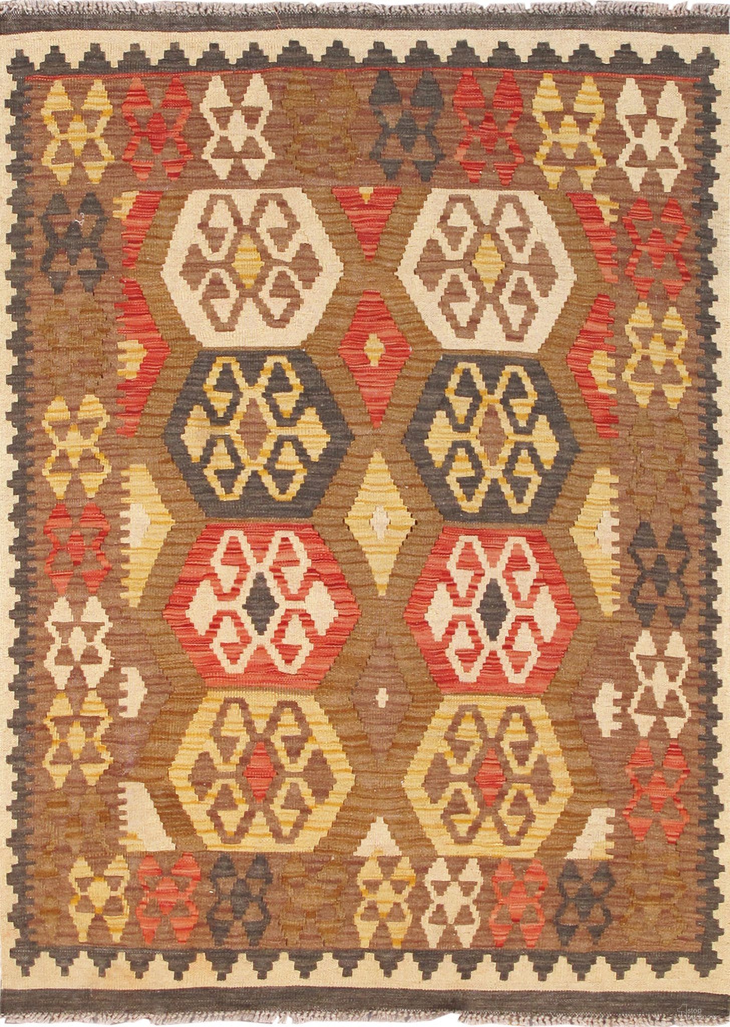 Kilim Collection Hand-Woven Wool Area Rug- 3' 7" x 4' 9" In Multi