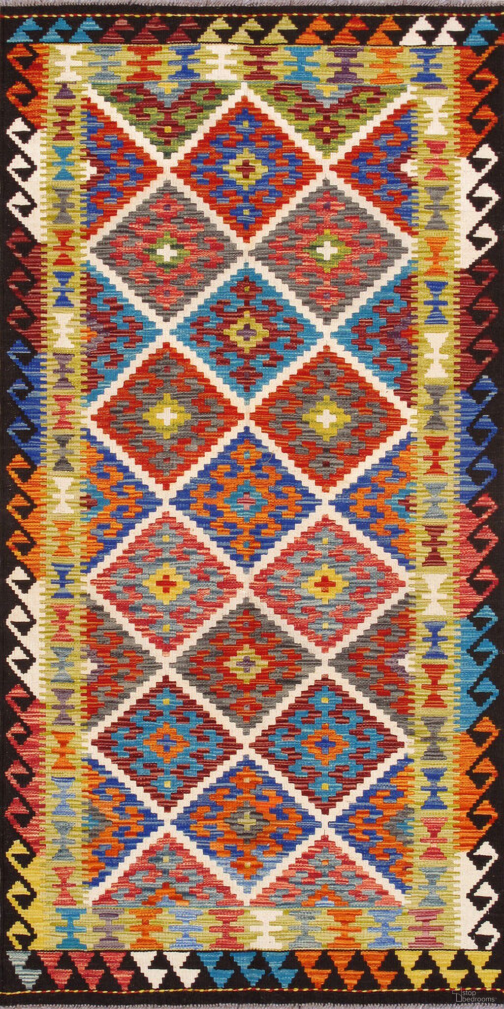 Kilim Collection Reversible Wool Area Rug- 3'5" x 6'11" In Multi