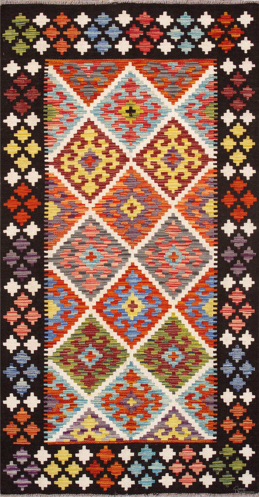 Kilim Collection Reversible Wool Area Rug- 3'5" x 6'6" In Multi