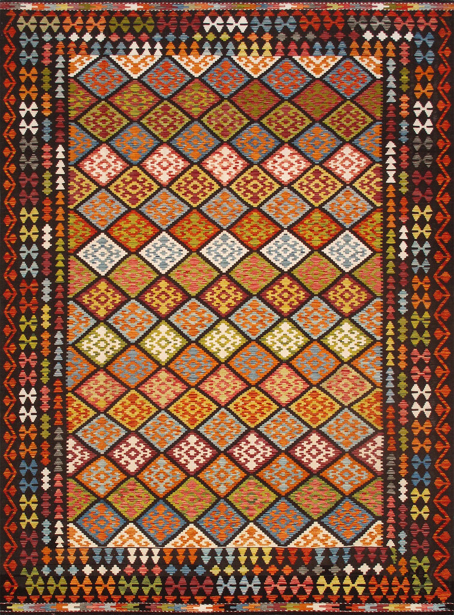 Kilim Collection Reversible Wool Area Rug- 8'4" x 11'2" In Multi