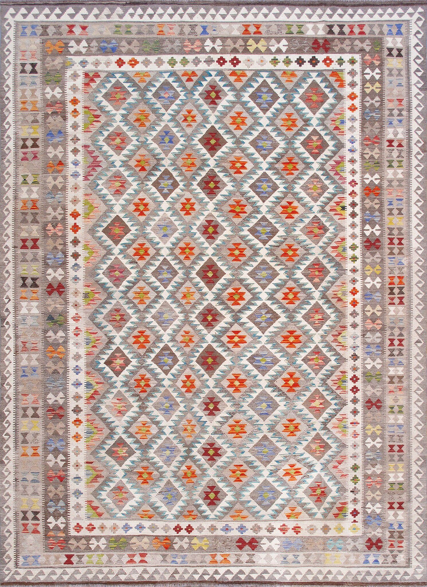 Kilim Collection Reversible Wool Area Rug- 8'4" x 11'4" In Multi