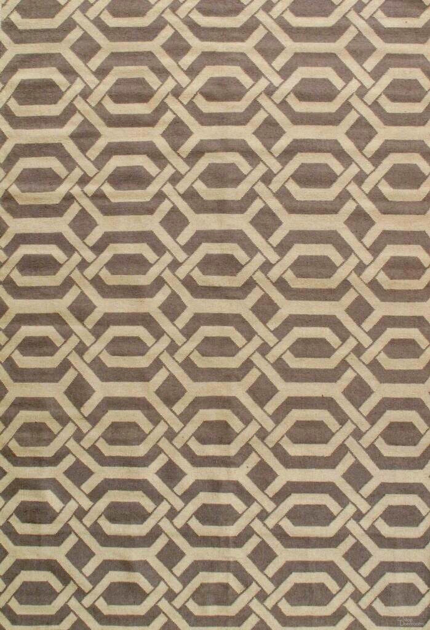 Kilim Flat Weave Lamb's Wool Area Rug- 5' 9" x 8' 9" In Ivory and Light Gold