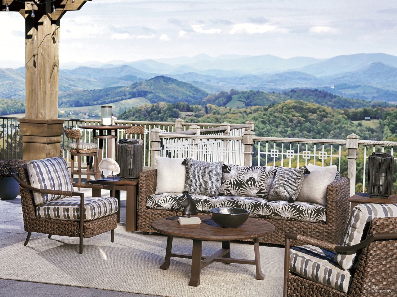 The appearance of Kilimanjaro Outdoor Conversation Set In Black and Brown designed by Tommy Bahama in the modern / contemporary interior design. This black/brown piece of furniture was selected by 1StopBedrooms from Kilimanjaro Collection to add a touch of cosiness and style into your home. Sku: 3350-33-40;3350-09-40. Material: Woven.