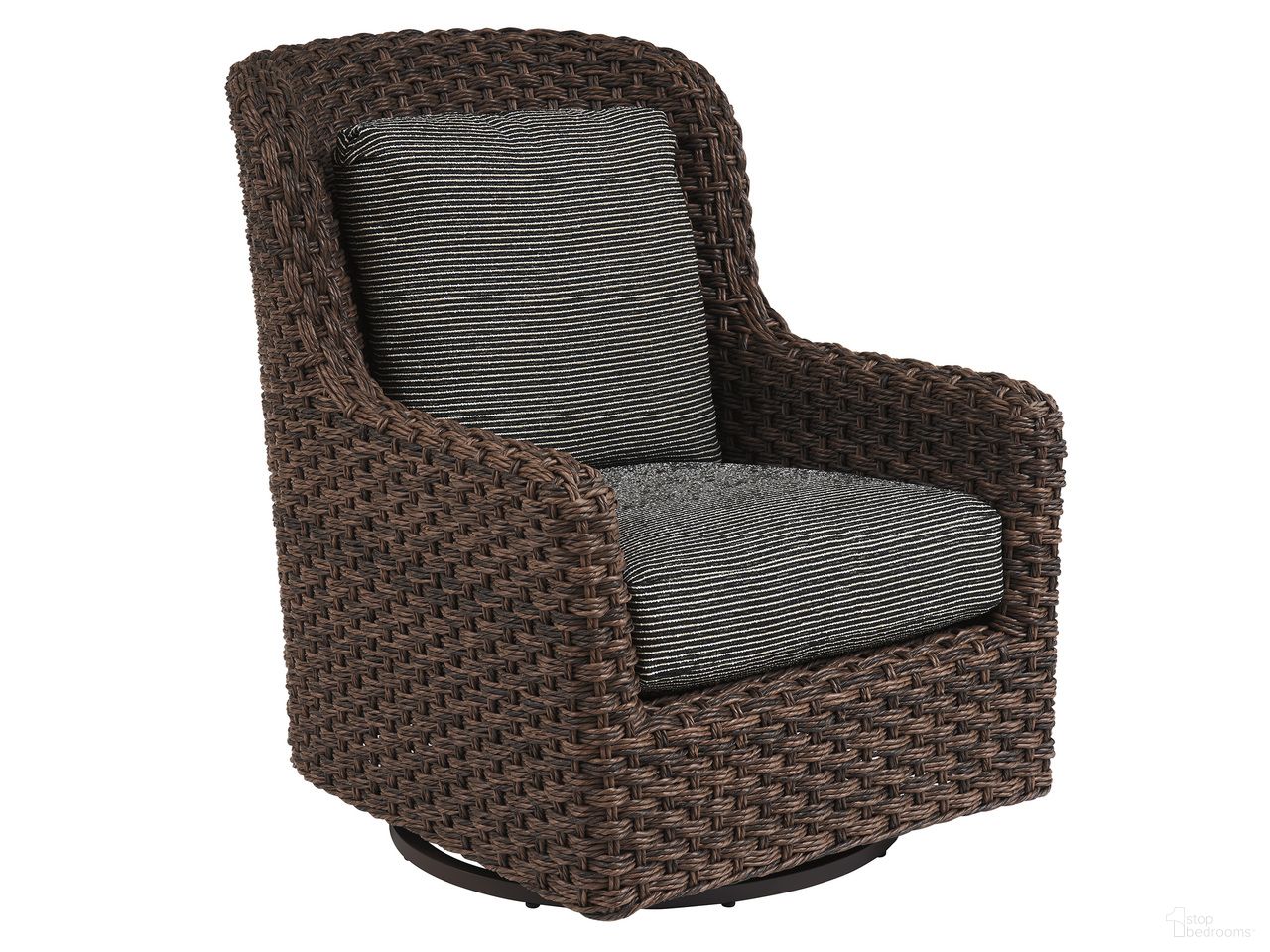 The appearance of Kilimanjaro Swivel Glider Chair In Dark Brown designed by Tommy Bahama in the modern / contemporary interior design. This dark brown piece of furniture was selected by 1StopBedrooms from Kilimanjaro Collection to add a touch of cosiness and style into your home. Sku: 3350-10SG-40. Material: Woven.