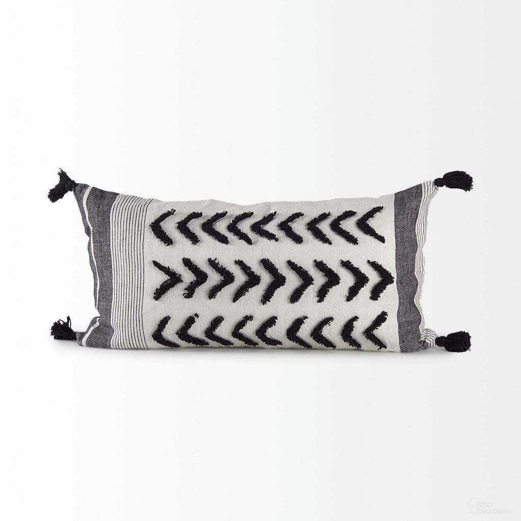 Kimia 14L x 26W Fabric Herringbone and Fringed Decorative Pillow Cover In Black