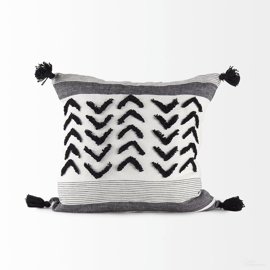 Kimia 20L x 20W Fabric Herringbone and Fringed Decorative Pillow Cover In Black