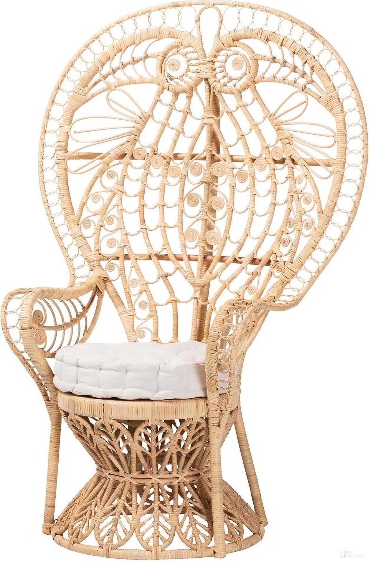 Kimiko Handwoven Rattan Peacock Accent Chair with Cushion In Natural Brown