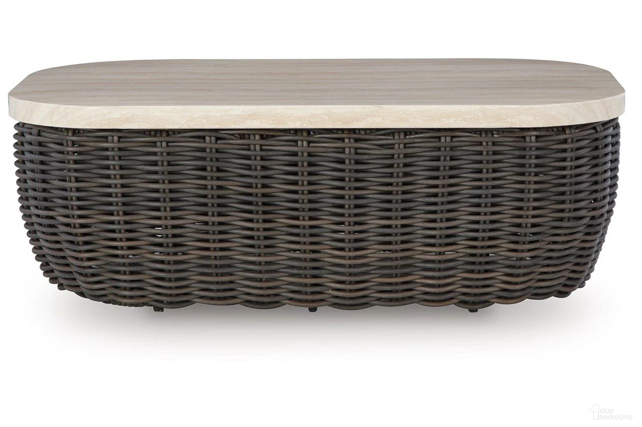 The appearance of Kimora Outdoor Coffee Table In Beige and Dark Brown designed by Signature Design by Ashley in the transitional interior design. This beige and dark brown piece of furniture was selected by 1StopBedrooms from Kimora Collection to add a touch of cosiness and style into your home. Sku: P711-701. Material: Marble. Table Top Shape: Rectangular.