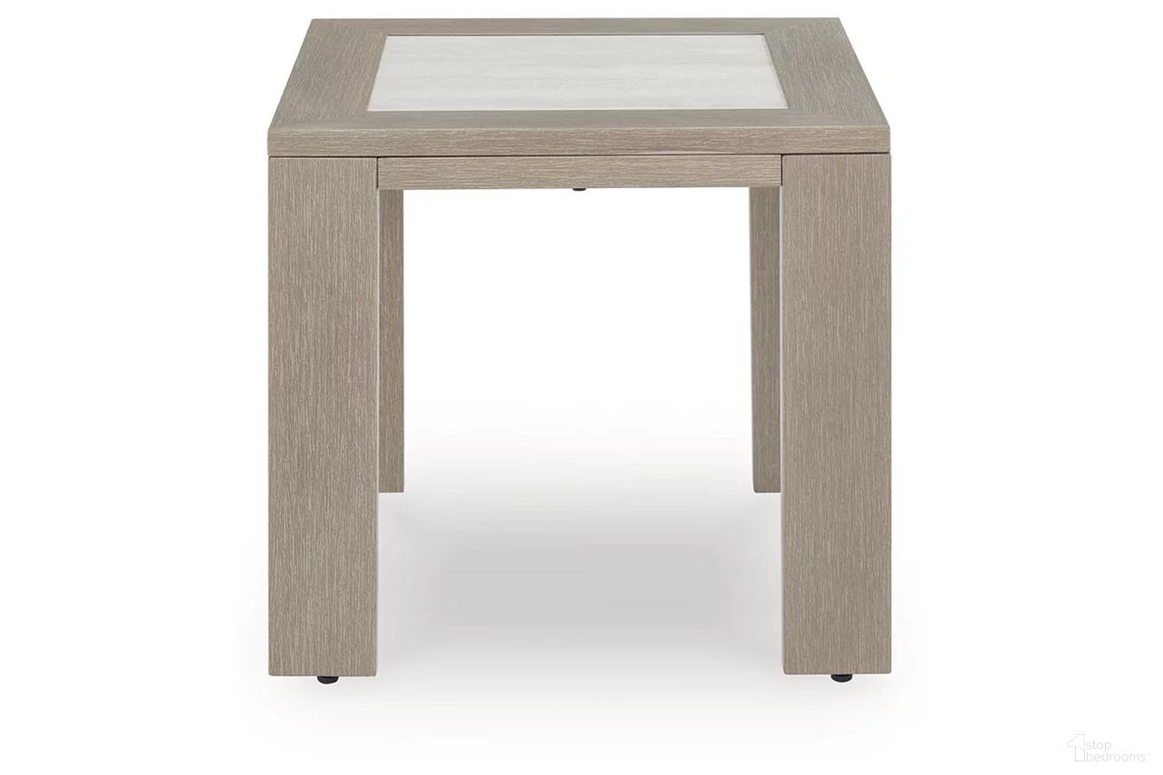 The appearance of Kimpton Isle Outdoor End Table In Brown designed by Signature Design by Ashley in the modern / contemporary interior design. This brown piece of furniture was selected by 1StopBedrooms from Kimpton Isle Collection to add a touch of cosiness and style into your home. Sku: P704-702. Table Top Shape: Square. Material: Marble.