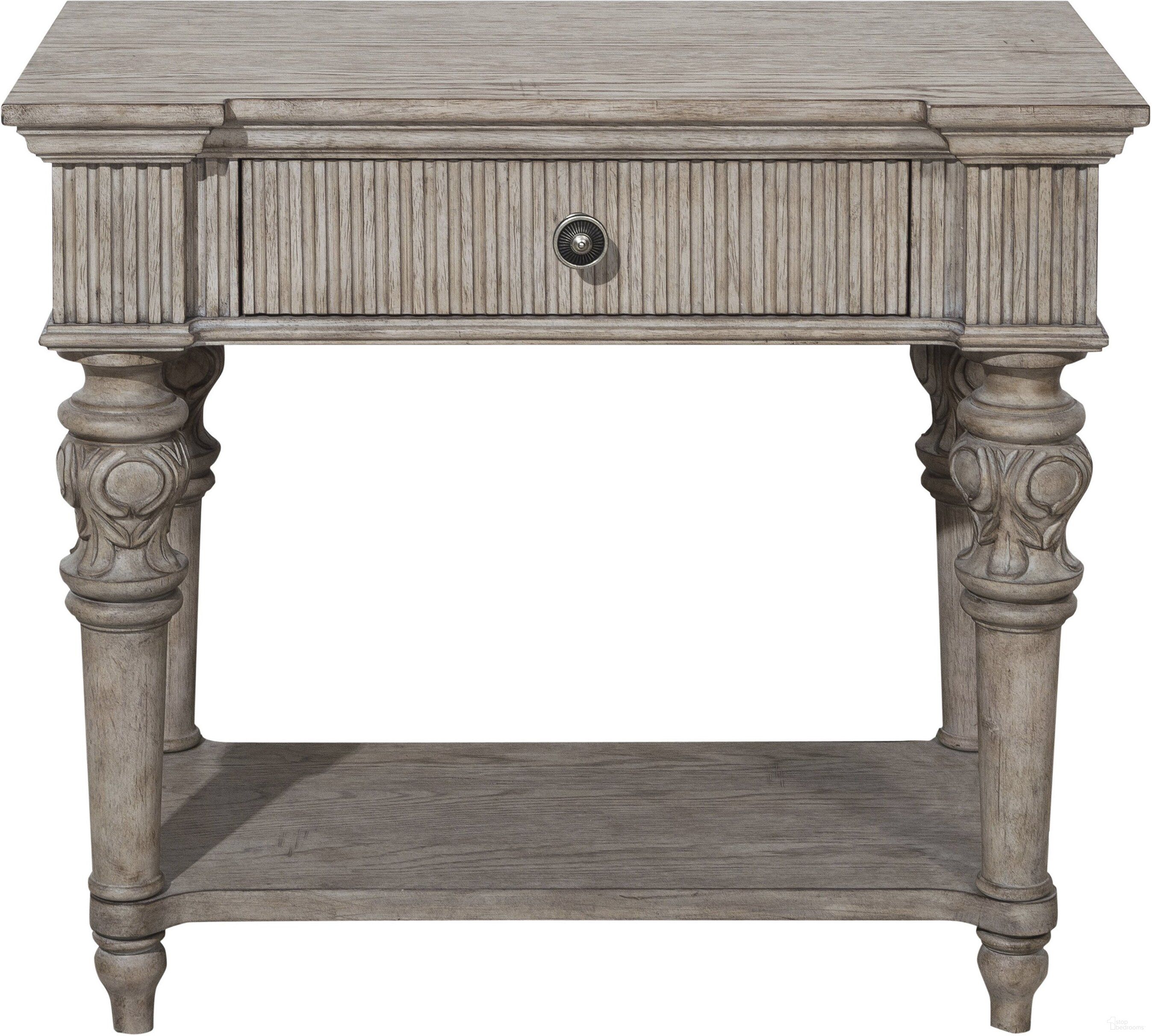 The appearance of Kingsbury Open Nightstand designed by Pulaski in the traditional interior design. This gray piece of furniture  was selected by 1StopBedrooms from Kingsbury Collection to add a touch of cosiness and style into your home. Sku: P167142. Material: Rubberwood.