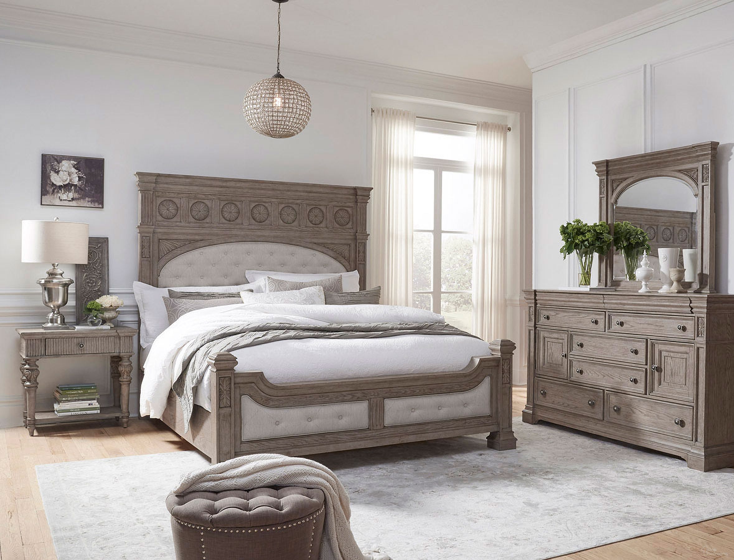 The appearance of Kingsbury Panel Bedroom Set designed by Pulaski in the traditional interior design. This gray piece of furniture was selected by 1StopBedrooms from Kingsbury Collection to add a touch of cosiness and style into your home. Sku: P167170;P167171;P167172;P167142;P167110;P167100. Bed Type: Panel Bed. Bed Size: Queen. Material: Rubberwood.