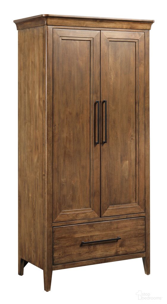 The appearance of Abode Kingsley Armoire In Warm Brunette designed by Kincaid in the modern / contemporary interior design. This warm brunette piece of furniture  was selected by 1StopBedrooms from Abode Collection to add a touch of cosiness and style into your home. Sku: 269-270. Material: Solid Wood.