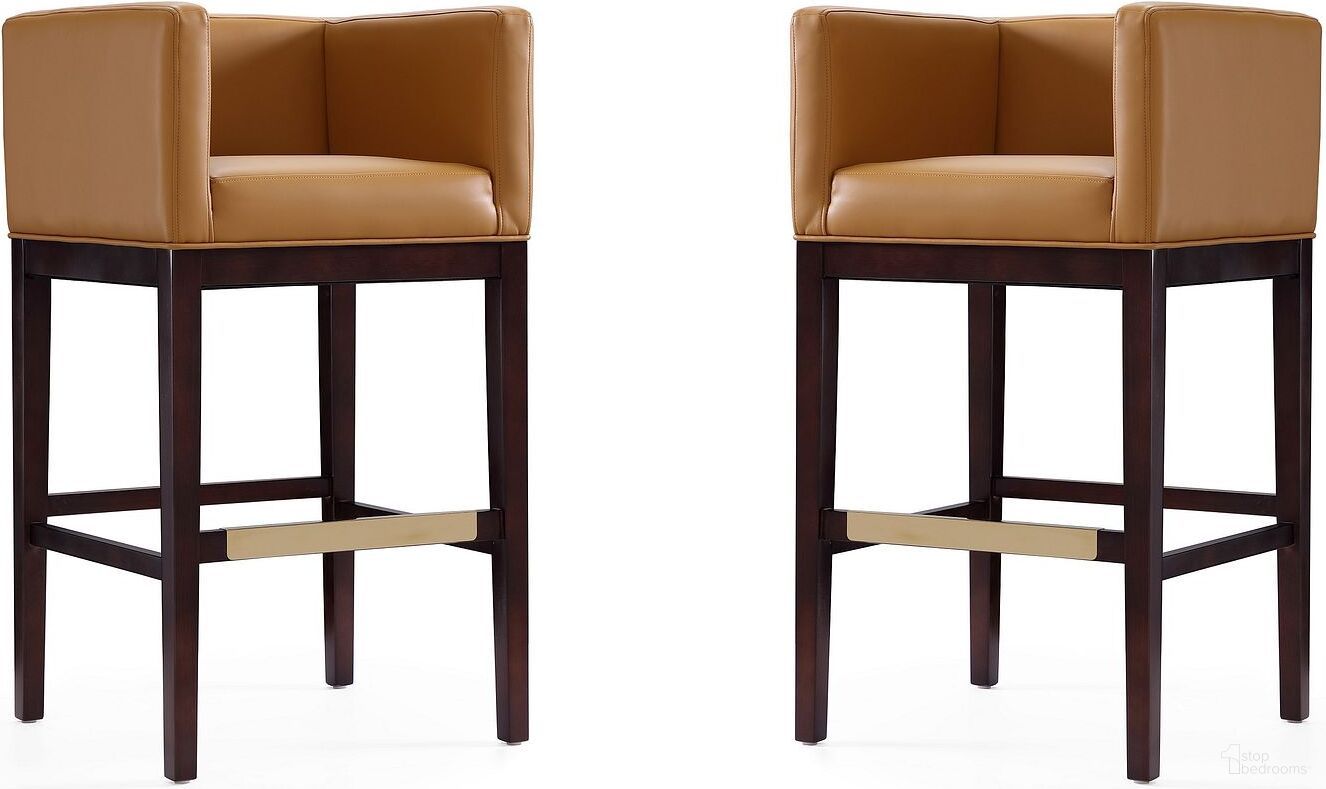 The appearance of Kingsley Barstool in Camel and Dark Walnut (Set of 2) designed by Manhattan Comfort in the transitional interior design. This camel piece of furniture  was selected by 1StopBedrooms from Kingsley Collection to add a touch of cosiness and style into your home. Sku: BS012-CL;BS012-CL. Material: Wood.