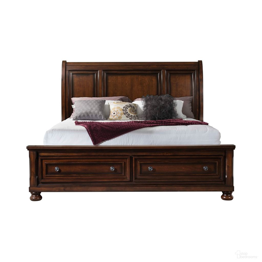 Kingsley King Sleigh Bed With Storage Footboard and Non-Storage Rails In Cherry Brown