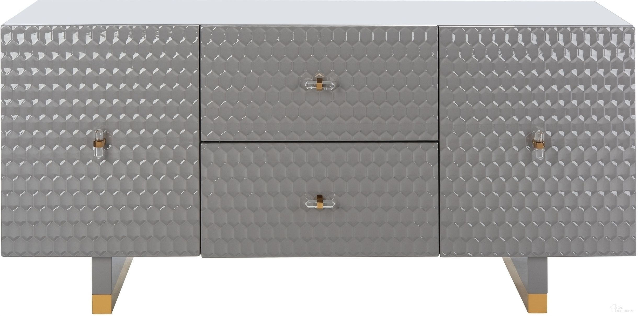 The appearance of Kingsly Sideboard In Grey designed by Safavieh Couture in the modern / contemporary interior design. This grey piece of furniture was selected by 1StopBedrooms from Kingsly Collection to add a touch of cosiness and style into your home. Sku: SFV3571A. Material: Wood.