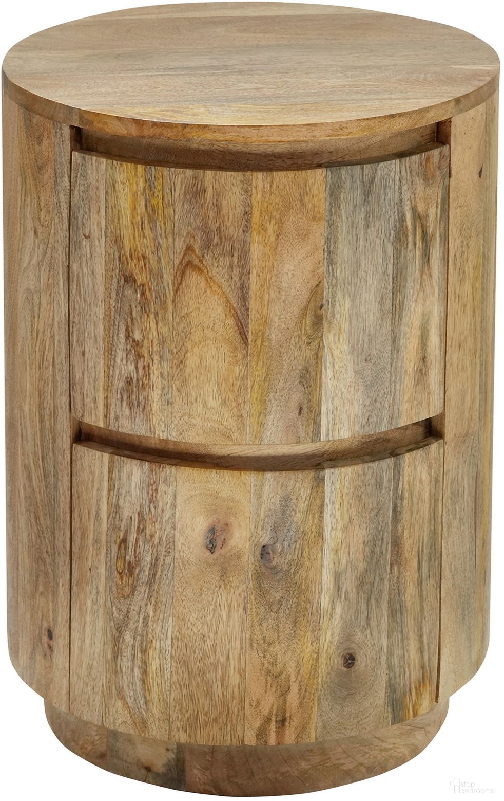 The appearance of Kingston 2-Drawer 18 Inch Round Nightstand In Natural designed by Carolina Living in the modern / contemporary interior design. This natural piece of furniture was selected by 1StopBedrooms from Kingston Collection to add a touch of cosiness and style into your home. Sku: AT-1824-DR-NMWD. Material: Mango Wood.