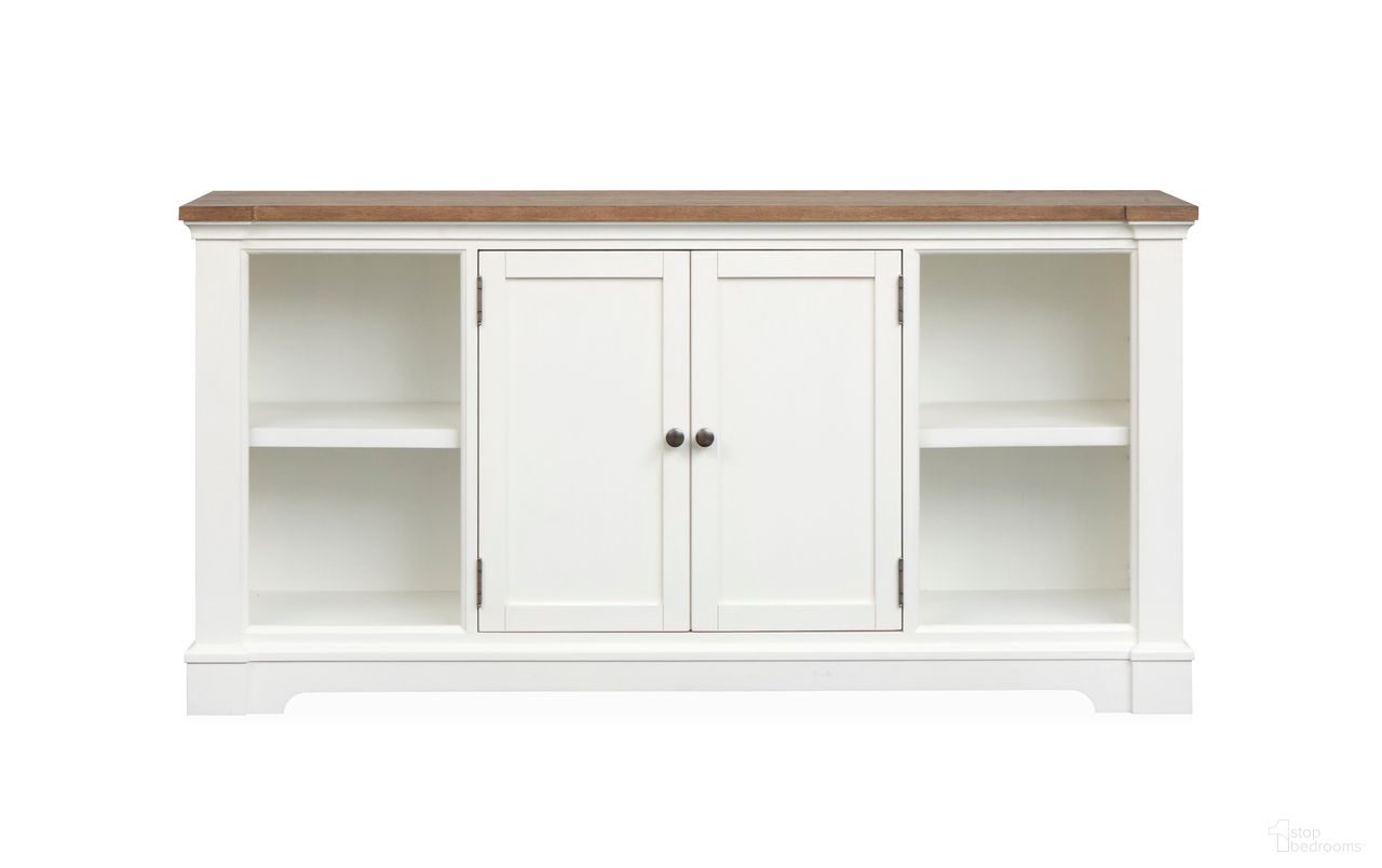 The appearance of Kingston Credenza In Whisper White And Cerused Nutmeg designed by Magnussen in the transitional interior design. This whisper white and cerused nutmeg piece of furniture  was selected by 1StopBedrooms from Kingston Collection to add a touch of cosiness and style into your home. Sku: D6407-11. Material: Oak Veneer.