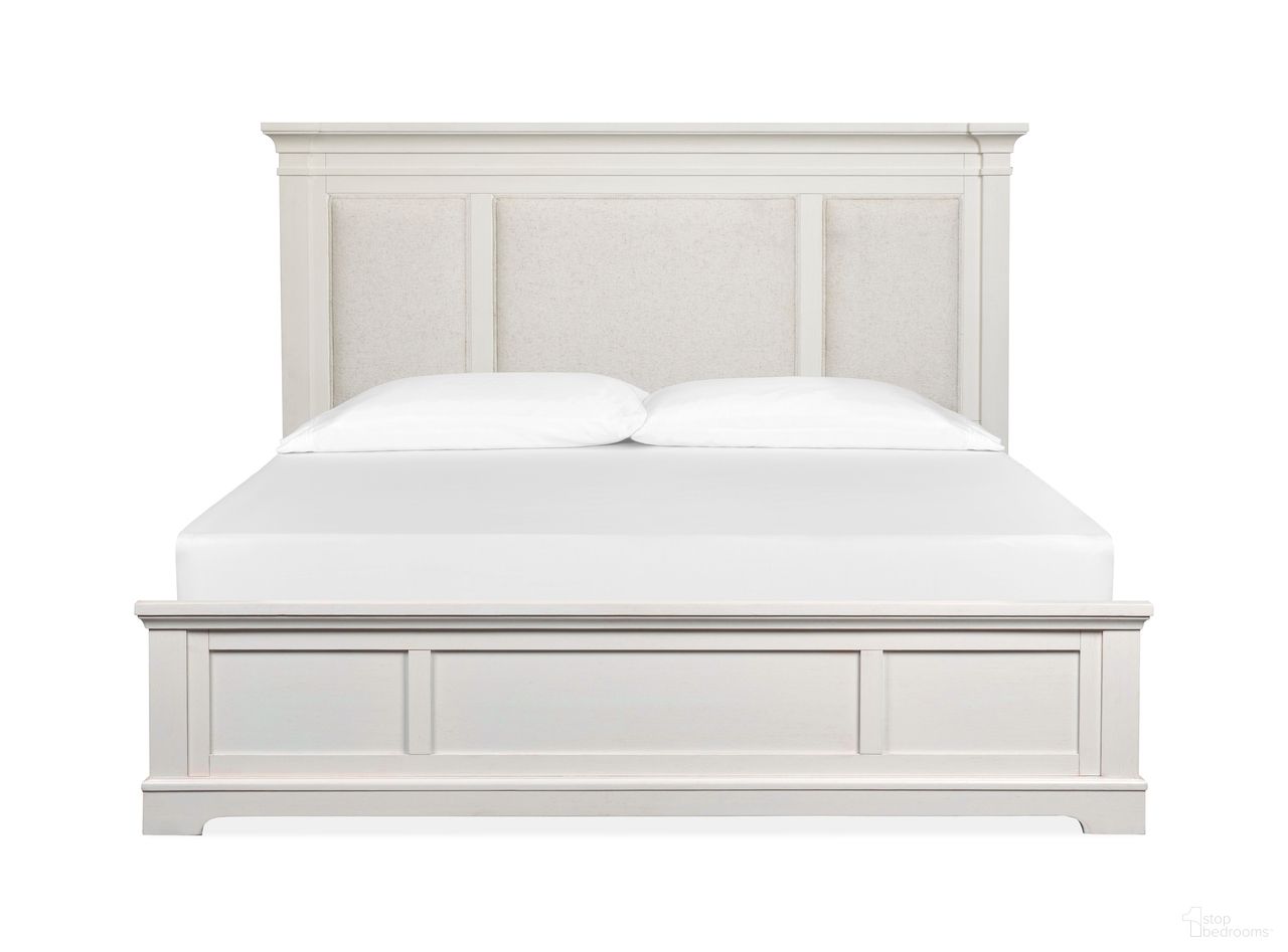 The appearance of Kingston Queen Upholstered Panel Bed In Whisper White and Cerused Nutmeg designed by Magnussen in the transitional interior design. This whisper white and cerused nutmeg piece of furniture was selected by 1StopBedrooms from Kingston Collection to add a touch of cosiness and style into your home. Sku: B6407-55H;B6407-55F;B6407-54R. Bed Type: Panel Bed. Bed Size: Queen. Material: Oak Veneer.